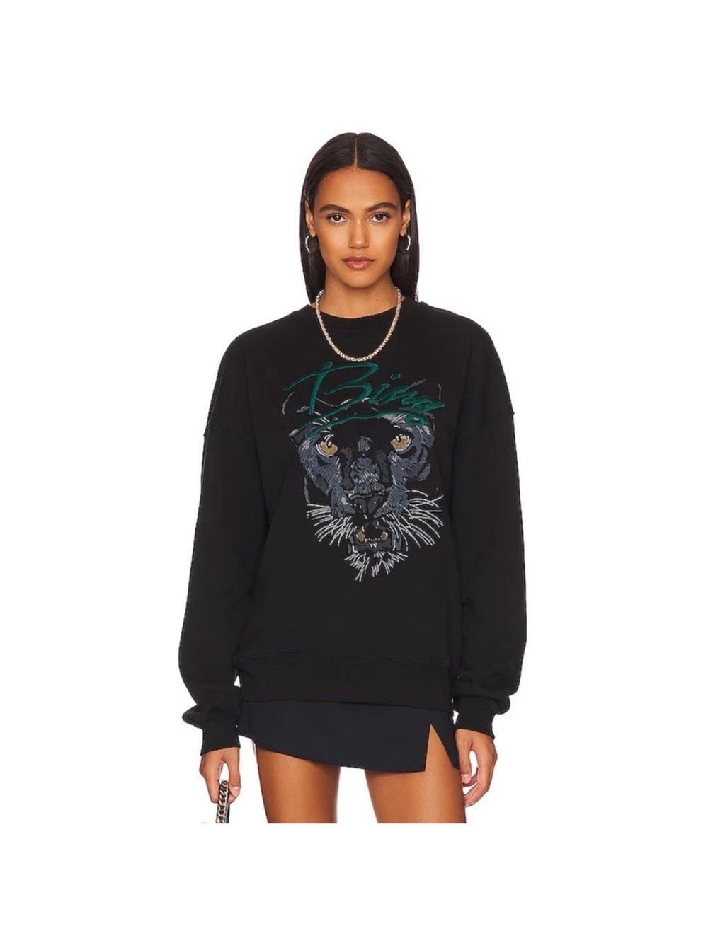 Anine Bing Kenny Panther Sweatshirt in black Size Large NWT